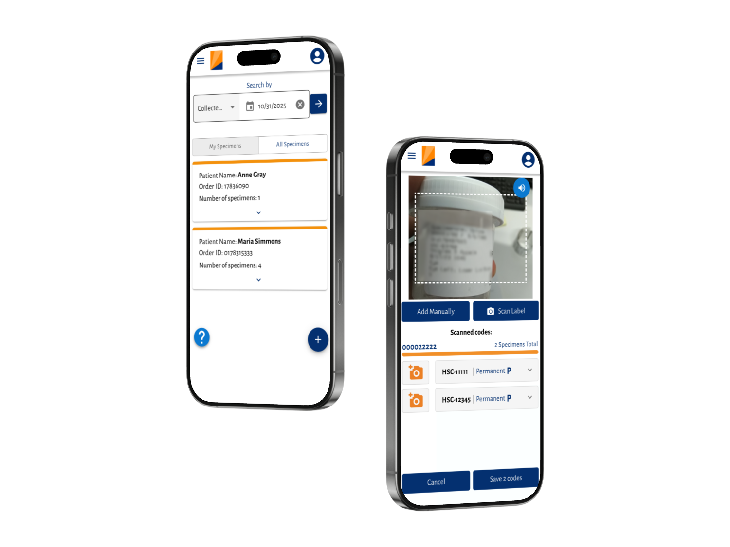 Mockup of Specimen Tracking mobile app